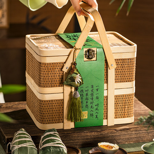 端午节粽子包装盒空盒双层竹篮