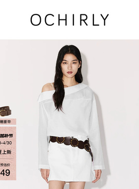 【新品】OCHIRLY欧时力 衬衫女26夏棉蚕丝斜肩设计感轻薄防晒上衣