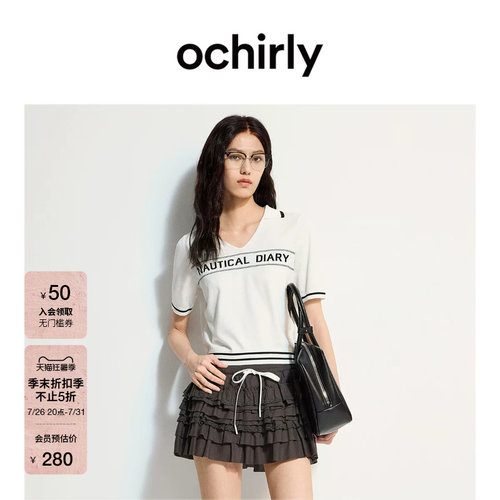 OCHIRLY欧时力翻领香风短袖针织