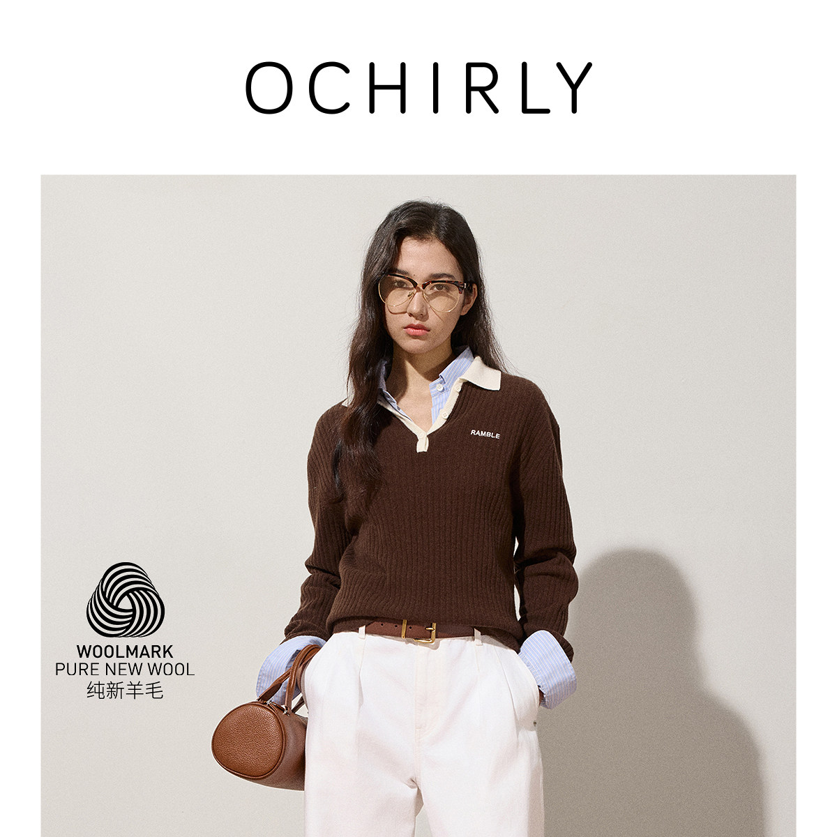 【直播专属】OCHIRLY欧时力100%美丽诺羊毛polo毛衣