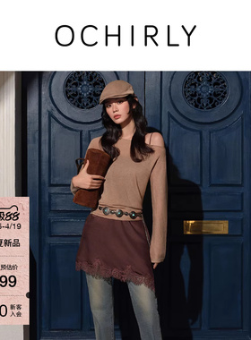 【新品】奚梦瑶同款 |欧时力连衣裙26春夏蕾丝不对称缎面短款吊带