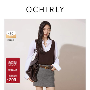 OCHIRLY欧时力 100%澳大利亚美丽诺羊毛U领毛织背心春款