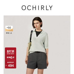 V翻领透气淡人穿搭夏新 针织衫 OCHIRLY欧时力 莱赛尔短袖