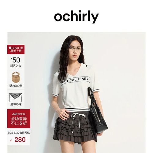 OCHIRLY欧时力翻领香风短袖针织