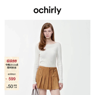 [新品]OCHIRLY欧时力 毛衣2026秋美丽诺羊毛一字领针织打底衫
