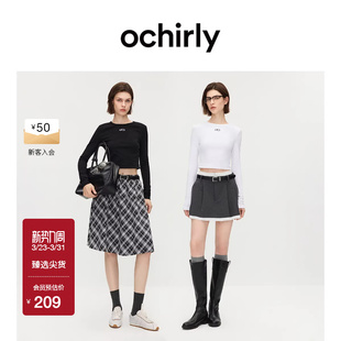 休闲简约春款 T恤女上衣圆领修身 印花长袖 OCHIRLY欧时力