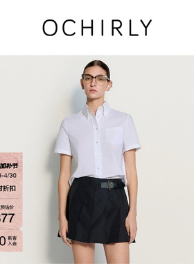 OCHIRLY欧时力  100%长绒棉府绸短袖衬衫女上衣通勤夏新