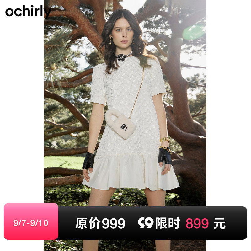 【直降】欧时力短袖连衣裙2022新款早秋挎包复古棋盘格1WY3080940