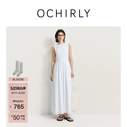 OCHIRLY欧时力缩褶无袖连衣裙