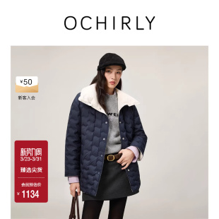 OCHIRLY欧时力 羽绒服外套女士流行冬 哑光压花两面穿中长款