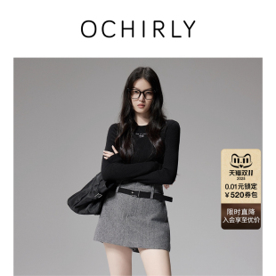 OCHIRLY欧时力套头毛衣女针织印花气质高级秋新品 桑蚕丝羊毛