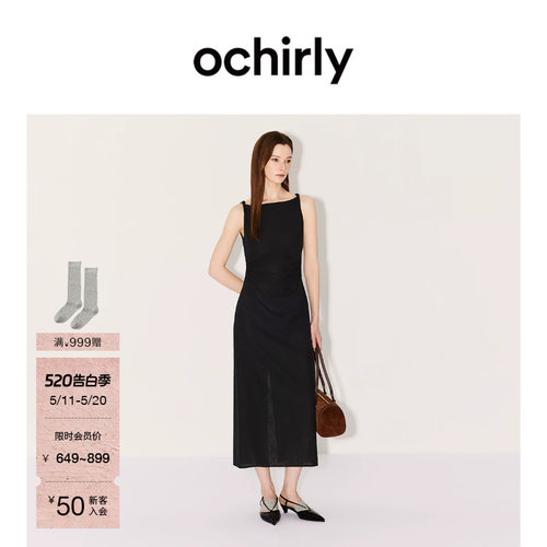 OCHIRLY欧时力收褶无袖连衣裙