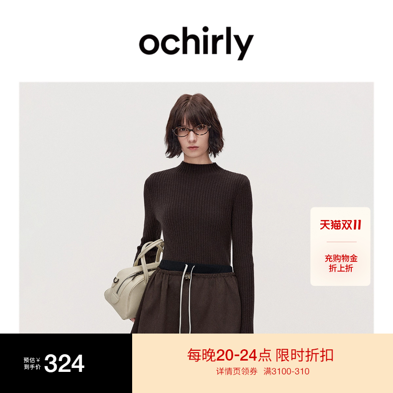 【可机洗100%羊绒衫】OCHIRLY欧时力半高领毛衣针织高级秋冬新