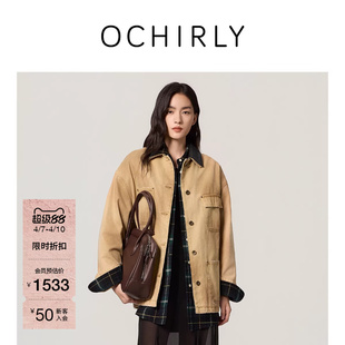 OCHIRLY欧时力 风休闲外套女OVERSIZE可拆真皮领秋冬 工装