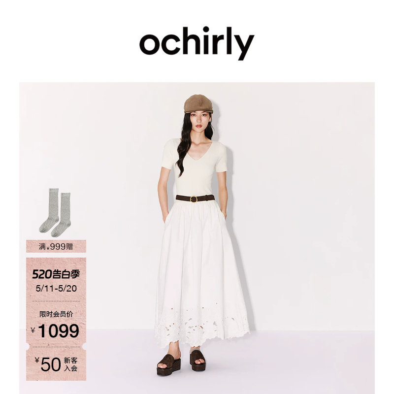 【新品】OCHIRLY欧时力 连衣裙2026夏季 V领镂空刺绣收