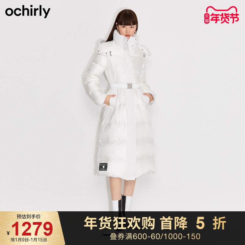 直降 欧时力2021新款冬装腰带长款女神羽绒服大衣女1NZ4339090