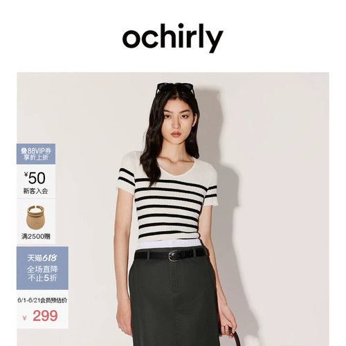 OCHIRLY欧时力条纹套头短袖针织