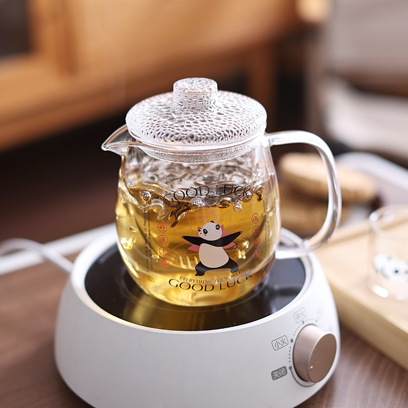 加点乐原创好运连连国潮耐高温玻璃茶壶 家用过滤泡茶壶花果茶壶