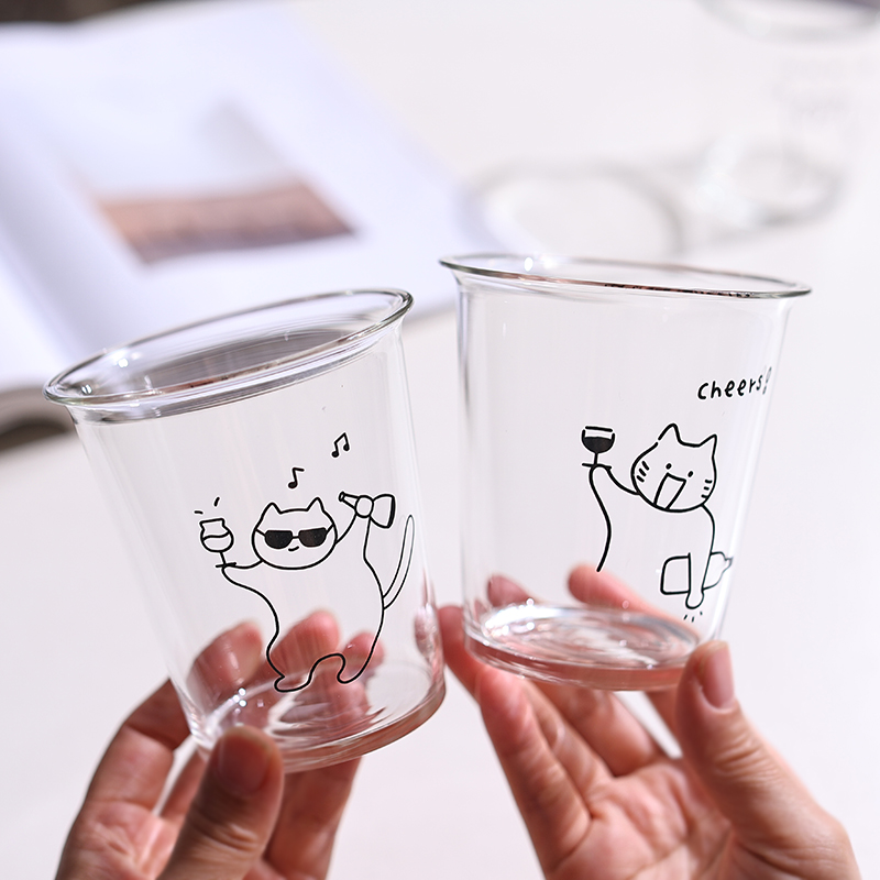 原创简笔画喵星人耐热玻璃卷口杯