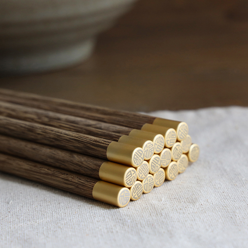 五福临门防滑鸡翅木5双家庭筷子