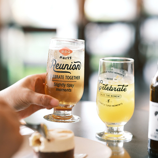 原创复古字母精酿啤酒杯玻璃杯扎啤杯高脚杯饮料杯子露营酒吧商用