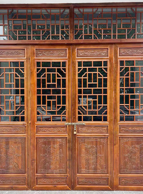 东阳木雕中式仿古门窗实木花格门窗寺庙木门花窗格栅隔断雕花木门