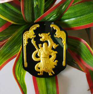 翠玉吉祥 天然男士和田金镶玉吊坠挂件墨绿色关公关二爷足金挂件