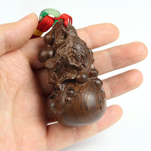 钥匙扣立体圆雕多子多福桃木葫芦