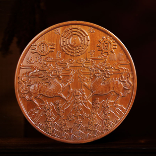 桃木麒麟山海镇八卦镜挂件大门对门卧室日月山海镇图摆件