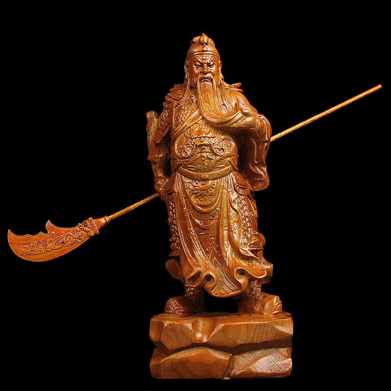桃木财神关公像摆件家用客厅办公室供奉关二爷公司店铺木雕工艺品