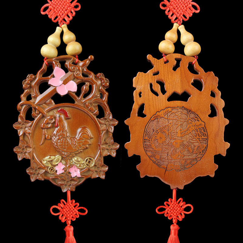 桃木挂件桃花崭公鸡摆件男女姻缘情侣夫妻鸳鸯桃木宝剑牌