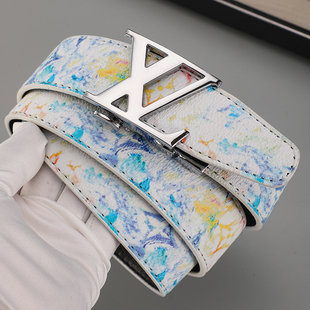 新皮带男潮流学生百搭涂鸦全卡槽自动扣混的人腰带牛仔裤网红同款