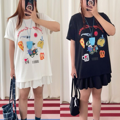 特价no退换NYTSTUDIO微胖正肩T恤宽松度假彩色圆领短袖女大码