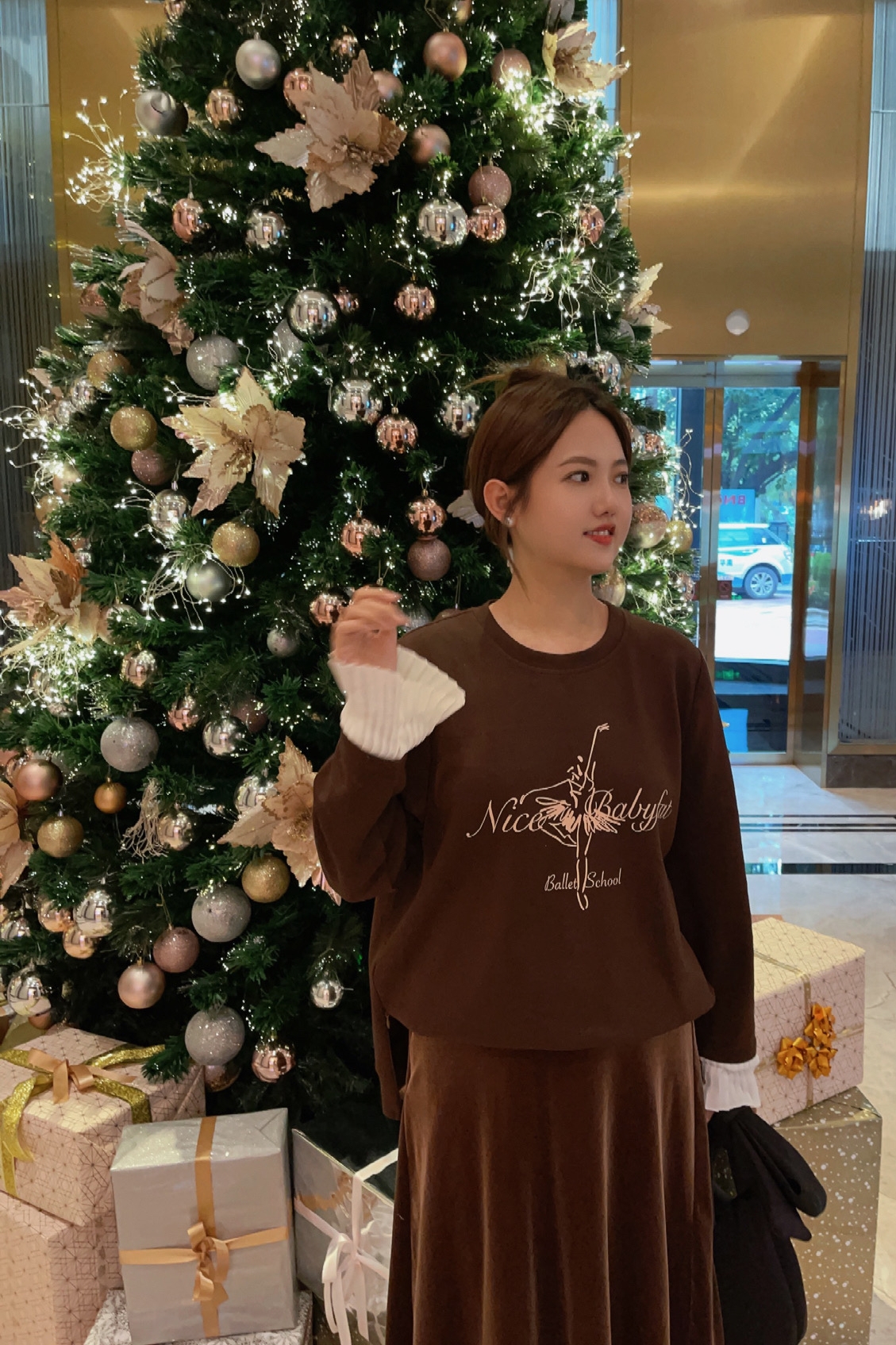 正肩卫衣平价假两件少女感