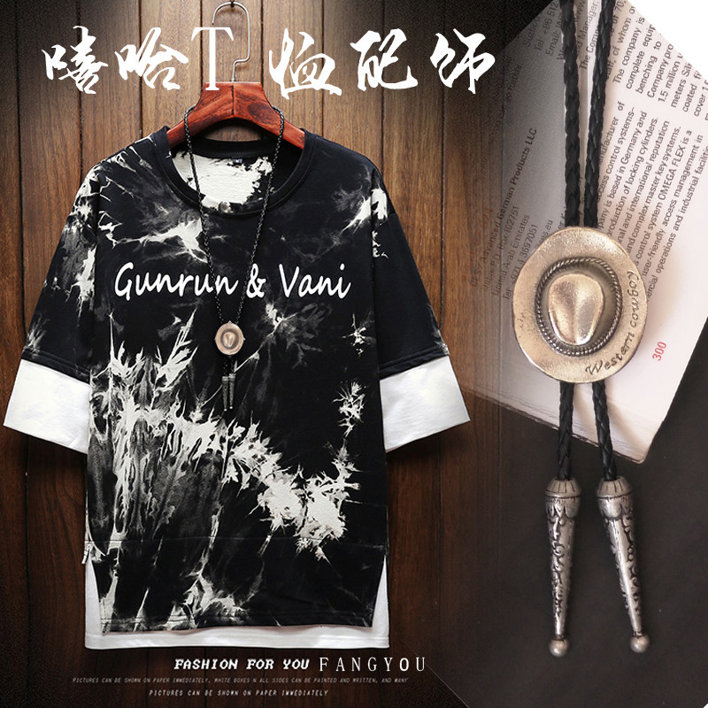 挂链男西部牛仔帽嘻哈T恤短袖配饰街头项链女银色长款毛衣链挂饰