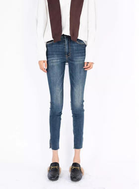 美国代购Mother denim开叉牛仔女修身小脚紧身提臀显瘦高腰九分裤