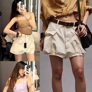 休闲牛仔短裤 美国代购 米白色排扣大口袋棉纺泡泡工装 新款 R13夏季