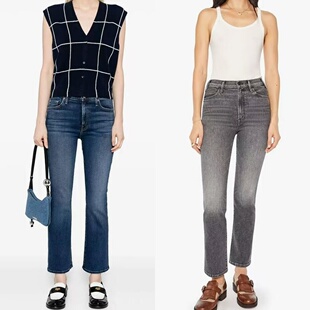 代购新品MOTHER HUSTLER高腰经典百搭显瘦微喇叭九分弹力牛仔裤女