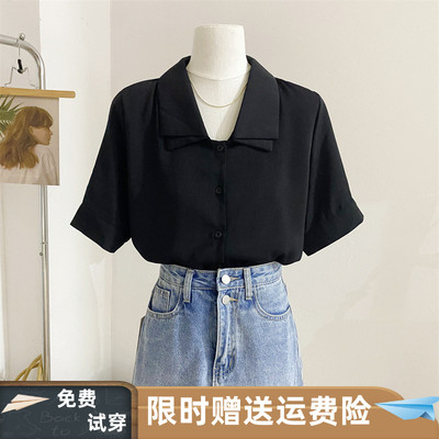 黑色衬衫女双层领设计感小众上衣