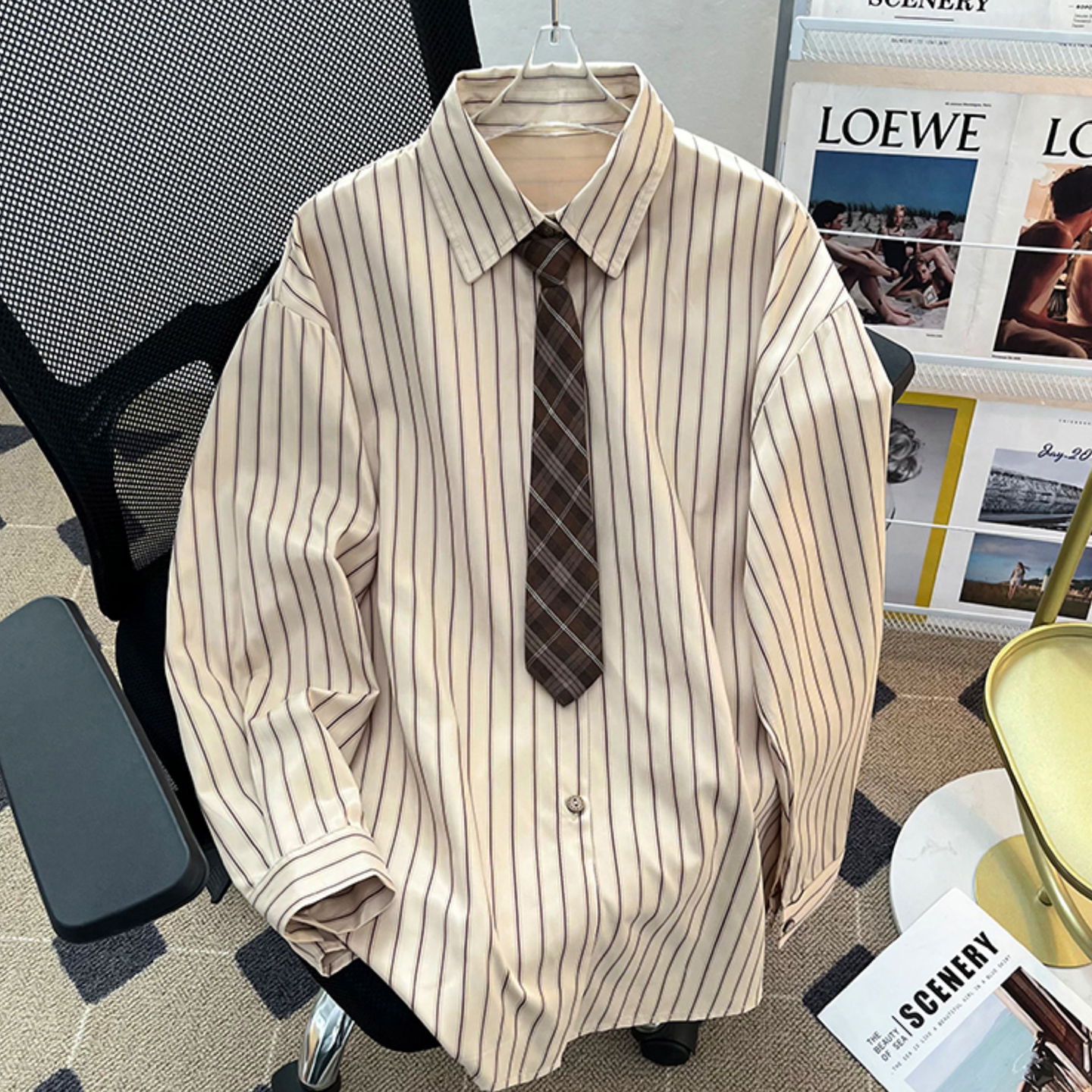 复古竖条纹衬衫女上衣学院风长袖