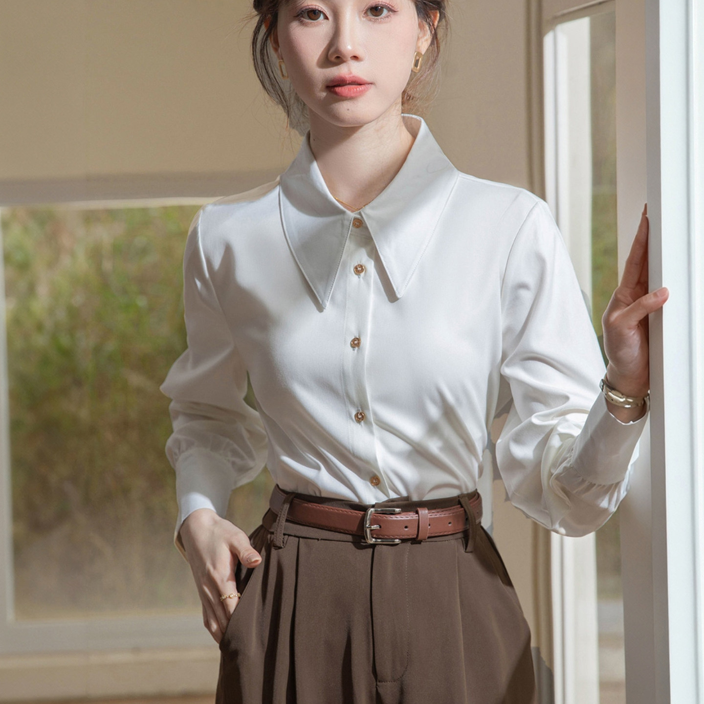 白色高级感衬衫女长袖通勤轻熟风职场穿搭职业气质正装女2026春季,女装/女士精品,衬衫,淘宝优惠券,粉丝福利购,淘宝优惠卷