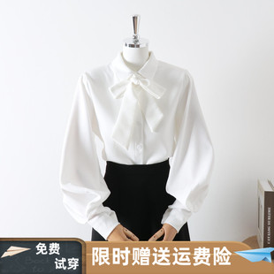 女士泡泡袖衬衫蝴蝶结系带衬衣2025春装新款美拉德穿搭灯笼袖上衣