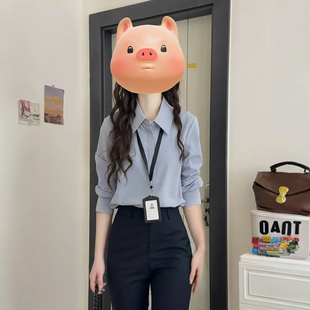 法式职业蓝色衬衫女春季新款通勤公务员面试正装高级简约气质上衣