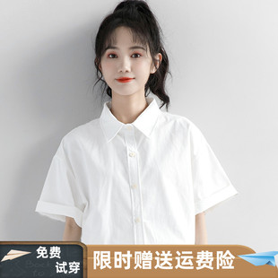 夏季新款短袖衬衫女通勤韩范基础款学院风衬衣百搭打底内搭上衣潮