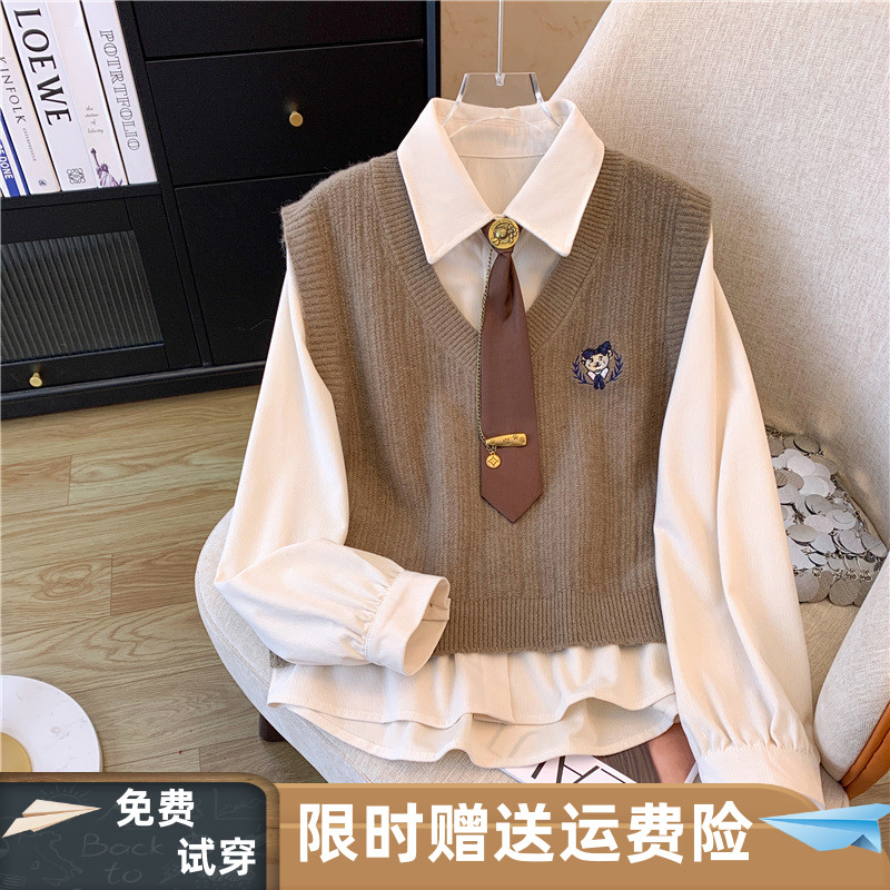 学院风百搭叠穿长袖翻领JK衬衫女