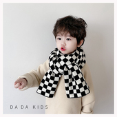 儿童围巾 ins爆款 大棋盘格秋冬男女童户外出游保暖宝宝围脖大方巾