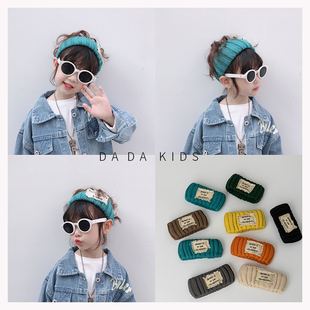 潮 网红爆款 儿童发带ins韩国宝宝超酷针织毛线贴布发饰头箍 自留款