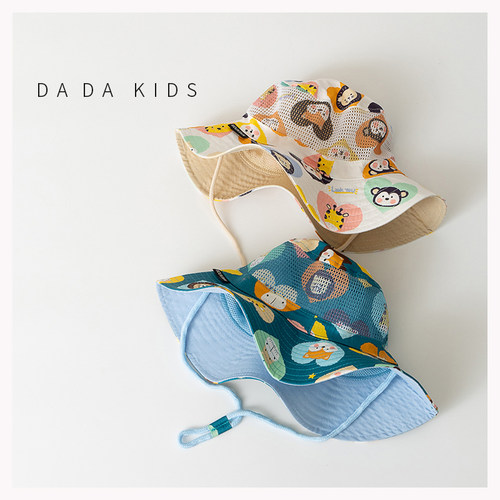 棉渔夫帽宽檐网眼透气儿童帽子萌