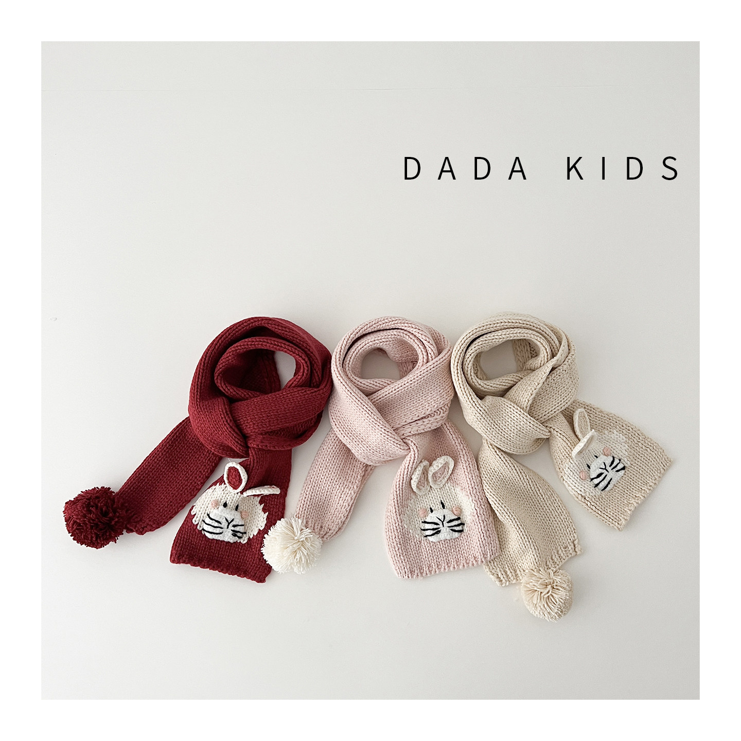 儿童围巾冬季户外保暖可爱卡通兔子提花超萌女童宝宝手工针织围脖