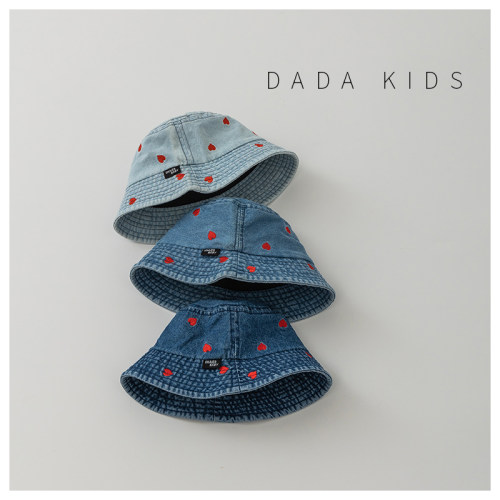 宝宝帽子牛仔宽檐刺绣爱心渔夫帽